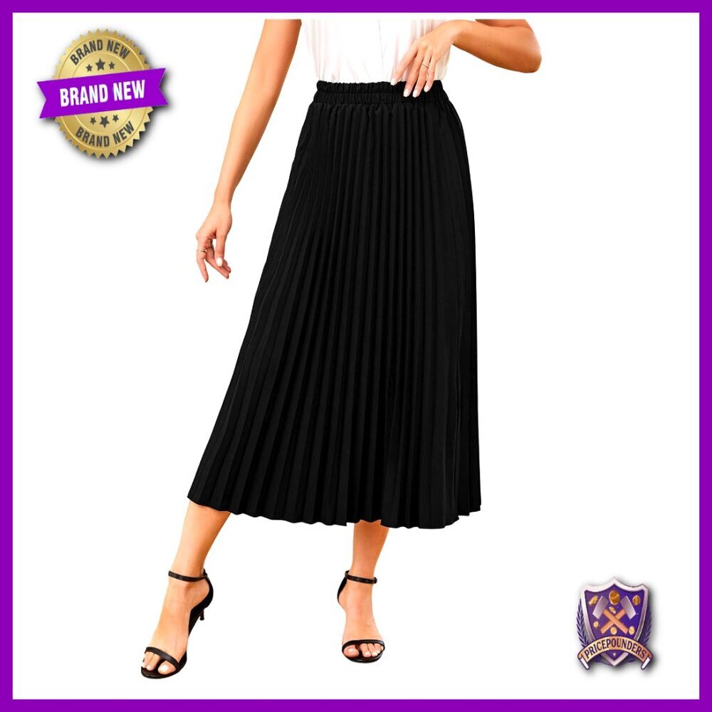 Longline Pleated Midi Skirt, Polyester Blend, High Rise, Regular Fit